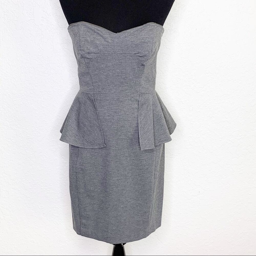 Shoshanna gray strapless‎ sweetheart peplum waist dress NWT size 6 feminine chic